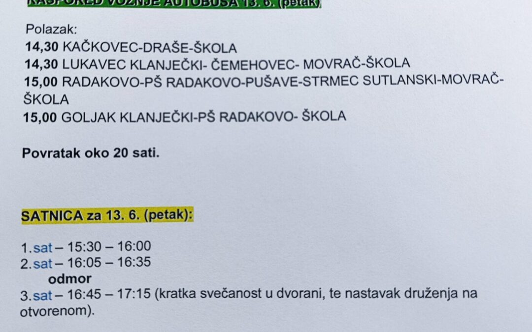 Obavijesti uz Dan škole